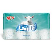 Туалетная бумага Lambi белая с бирюзовым тиснением трехслойная 8 рулонов
