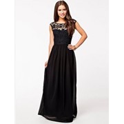 Длинное платье с открытой спиной черное 5778-1