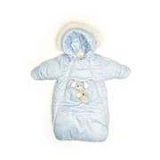Конверт MalekBaby для сна и прогулок с опушкой светло-голубой 74 см фото