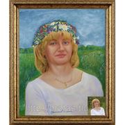 Женский портрет маслом с полевым венком фото