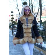 Модная куртка с мехом канадской лисы на холлофайбере, 46 размер фото