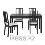 Стол и 4 стула, коричнево-чёрный, Гобо белый БЬЮРСТА,БЁРЬЕ фото