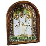Золотошвейные мастерские, Дивеево Святая Троица, дивеевская икона ручной работы из бисера Высота иконы 17 см фото