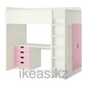 Кровать-чердак 4 ящика, 2 дверцы, белый, розовый СТУВА фото