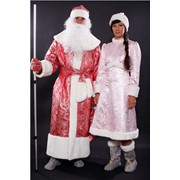 Комплект: Дед Мороз красная парча, Снегурочка розовая парча