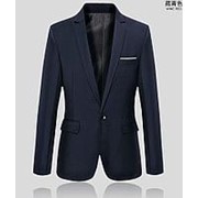 Стильный классический приталенный мужской пиджак темно-синий (Размер одежды: 46 размер (size S) Рост 165-175 фото