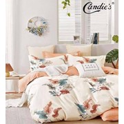 Комплект постельного белья Евро из хлопка “Candie's“ Молочный с разноцветными большими листиками и цветочками фотография