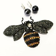 Брошь Насекомое Пчела черные и желтые кристаллы (11 см)