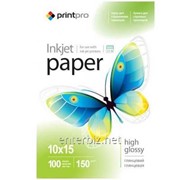Фотобумага PrintPro глянцевая 150g/m2, 10x15, 100л (PGE1501004R), код 111358