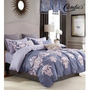 Семейный комплект постельного белья на резинке из хлопка “Candie's“ Темно-синий с красивыми узорами и фотография