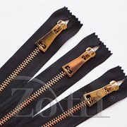 Молния металлическая, №5, черная (золото) - 30 см фото