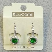 Серьги женские под серебро с зеленым камнем blucome фото