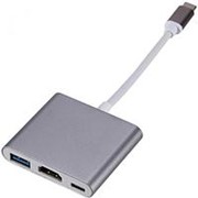 Адаптер-переходник Type-C - HDMI, USB 3.1, Type-C GSMIN Cray 3 in 1 (Темно-серый) фото