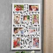 Фоторамка пластик на 9 фото 10х10, 10х15 см “Птицы на розовом кусте“ белая 65х40,5 см фото