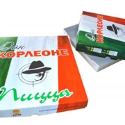 Упаковка для пиццы диаметром 25см. Крышка (полноцветная печать) + дно (без печати), макулатурный картон 250г/м2 фото