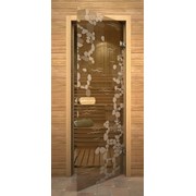 Дверь стеклянная для бани и сауны с рисунком  фото