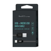 Кабель BoraSCO USB - Micro USB, 3А, 1м, металл, в нейлоновой оплетке, плоский, черный фотография