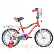 Велосипед Novatrack 16“, Candy, 133976 коралловый, полная защита цепи, тормоз ножной, сумочка на руль фотография