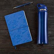 Набор подарочный SUNSHINE: бутылка для воды, бизнес-блокнот, ручка, коробка со стружкой, синий фото