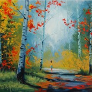 Картина, пейзаж, осенний лес фото