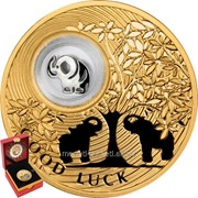 Монеты на счастье. Слоник - позолоченная серебряная монета в футляре (с серебряным слоником во внутренней капсуле) фото
