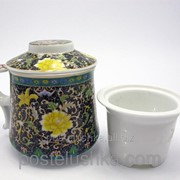 Чашка заварочная с ситом BN1380-2 Цветочный орнамент 300 мл фото