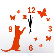 Настенные часы-наклейка "Кошка с бабочками"