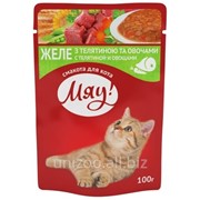 Консервированный корм для котов Мяу! желе с телятиной и овощами 100 грамм фото