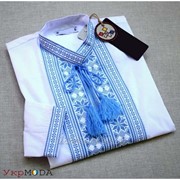 Легкая белая мужская рубашка с голубой вышивкой (Б-23) фото