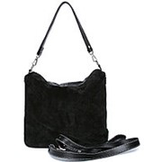 Женская чёрная сумочка из натуральной замши и натуральной кожи с серыми нитками фотография