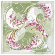 Платок шелковый Павлопосадский (жаккард) “Танцующие орхидеи“ размер 84х84 см. рис.1444-4 фотография