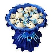 Букет из мягких игрушек большой “Мишки с цветами“, синий фотография