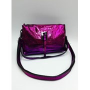 Сумка стильная блестящая 2 отдела 26 см розовая фото