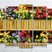 Модульна картина на полотні Квіти в дерев'яному вазонку код КМ100150(132)-055 фото