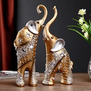 Сувенир полистоун “Золотистые слоны с белыми стразами“ набор 2 шт 28,5х21х8,3 см фото