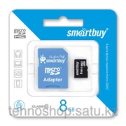 Micro SDHC карта памяти Smartbuy 8GB Сlass 10 с Blue адаптером SD фотография