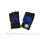 Перчатки для тренажерного зала, кожа+ткань, узкий напульсник (синие) 16305 фото
