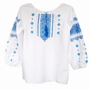 Сорочка вышиванка женская 94 “Струмок“ белая синий орнамент, пошив, вышивка фото