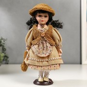 Кукла коллекционная керамика “Лена в бежевом платье и бежевом жилете“ 30 см фотография