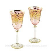 Бокал для вина/воды, набор 2 шт, хрусталь розовый/декор золото 24К VENEZIA фото