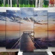 Модульная картина пятипанельная 80 х 125 см Красочный закат и пирс у моря фото