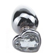 Серебристая пробка с прозрачным кристаллом-сердечком - 9 см. 4sexdreaM 47434-2 фото
