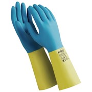 Перчатки латексно-неопреновые MANIPULA “Союз“, хлопчатобумажное напыление, размер 10-10,5 (XL), синие/желтые, фото