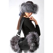 Комплект Wol'ff: меховая сумка и шапка из меха, лиса серебристо-черная Арт.5-620 фото