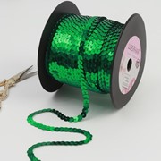 Тесьма декоративная с пайетками, 6 мм, 91 ± 1 м, цвет зелёный 4 фото