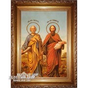 Святые Первоверховные Апостолы Петр И Павел - Икона Из Янтаря Ручной Работы Код товара: Оар-192 фотография