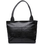 Классическая женская черная тисненая сумка из натуральной кожи фото