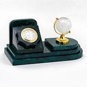 Настольный мини-набор Глобус с часами змеевик фото