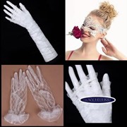Белоснежная ажурная маска и белые перчатки, комплект