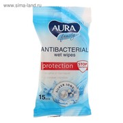 Влажные салфетки Aura Family, c антибактериальным эффектом, 15 шт.